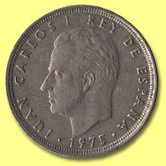 ユーロ導入前のスペインのコインに描かれた国王フアン・カルロス1世の横顔